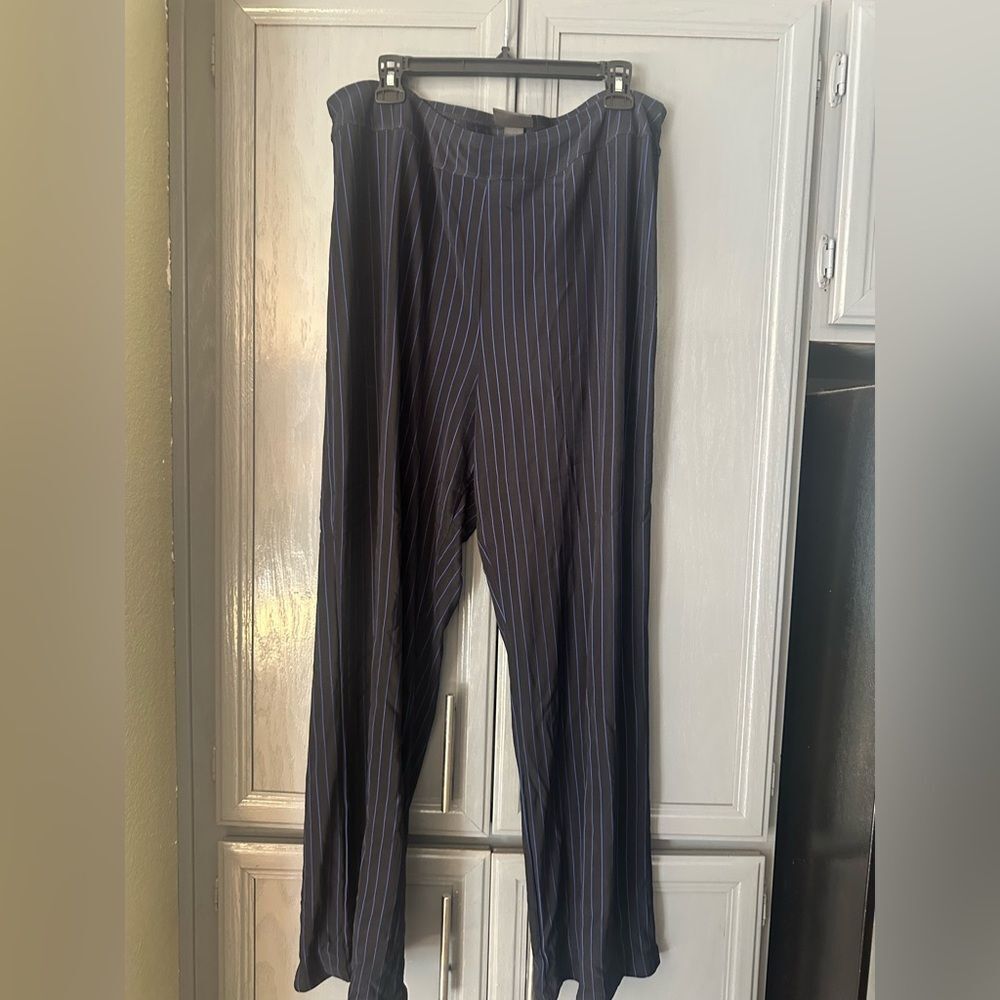 Lane Bryant Black and Blue Pinstripe Dress Pants